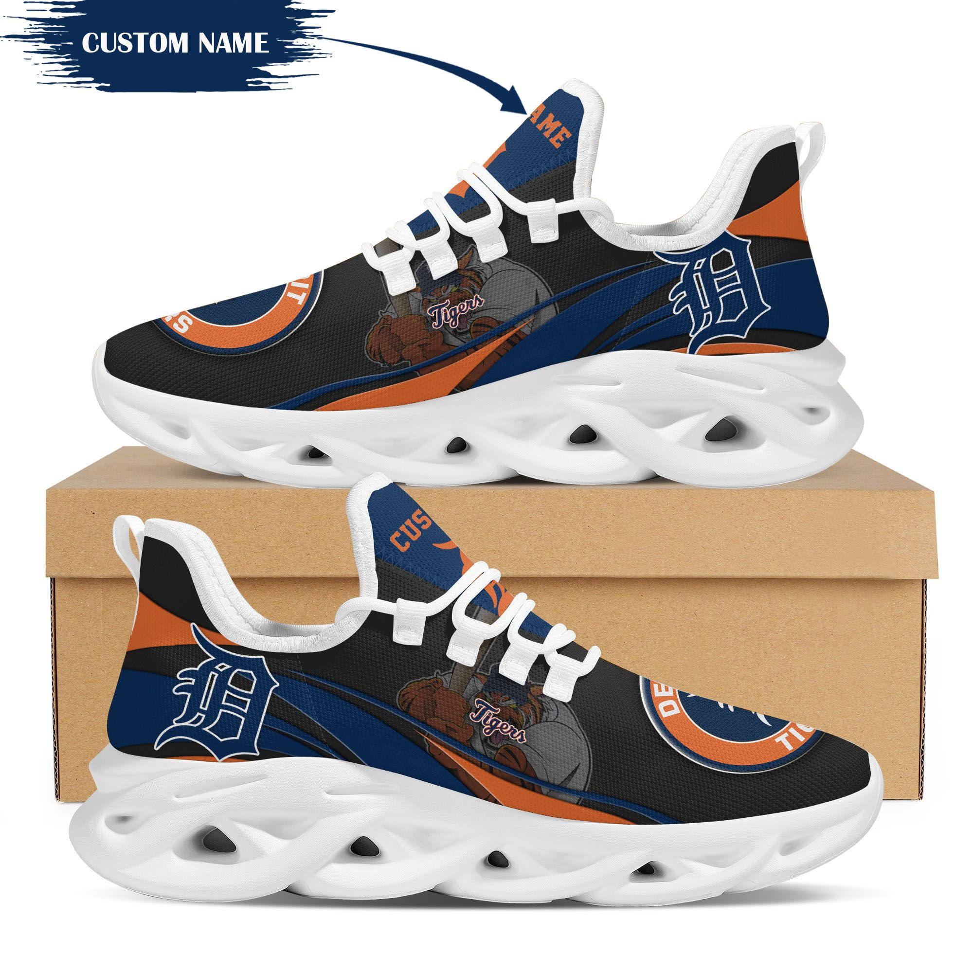 Detroit Tigers mascotte nom personnalisé personnalisé Max Soul baskets