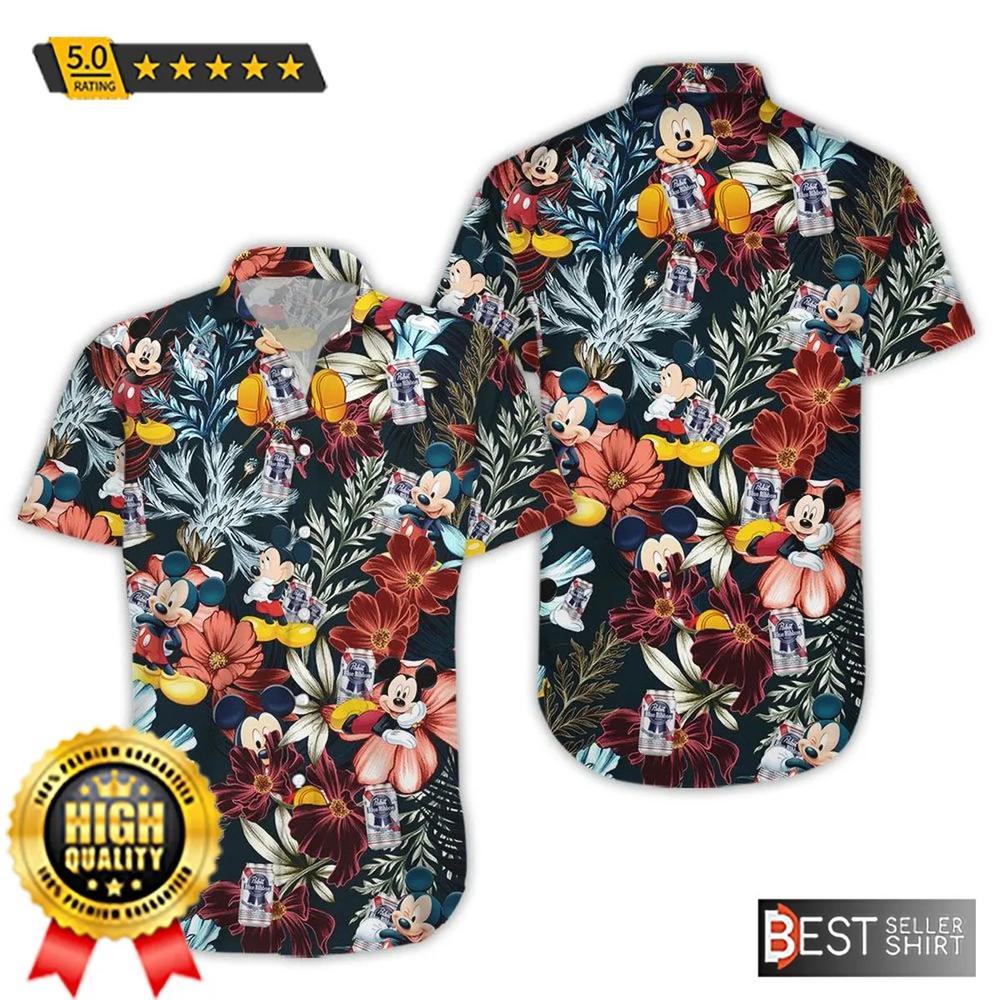 Chemise hawaïenne Mickey Mouse Charaters Mickey Pabst ruban bleu marques de bière