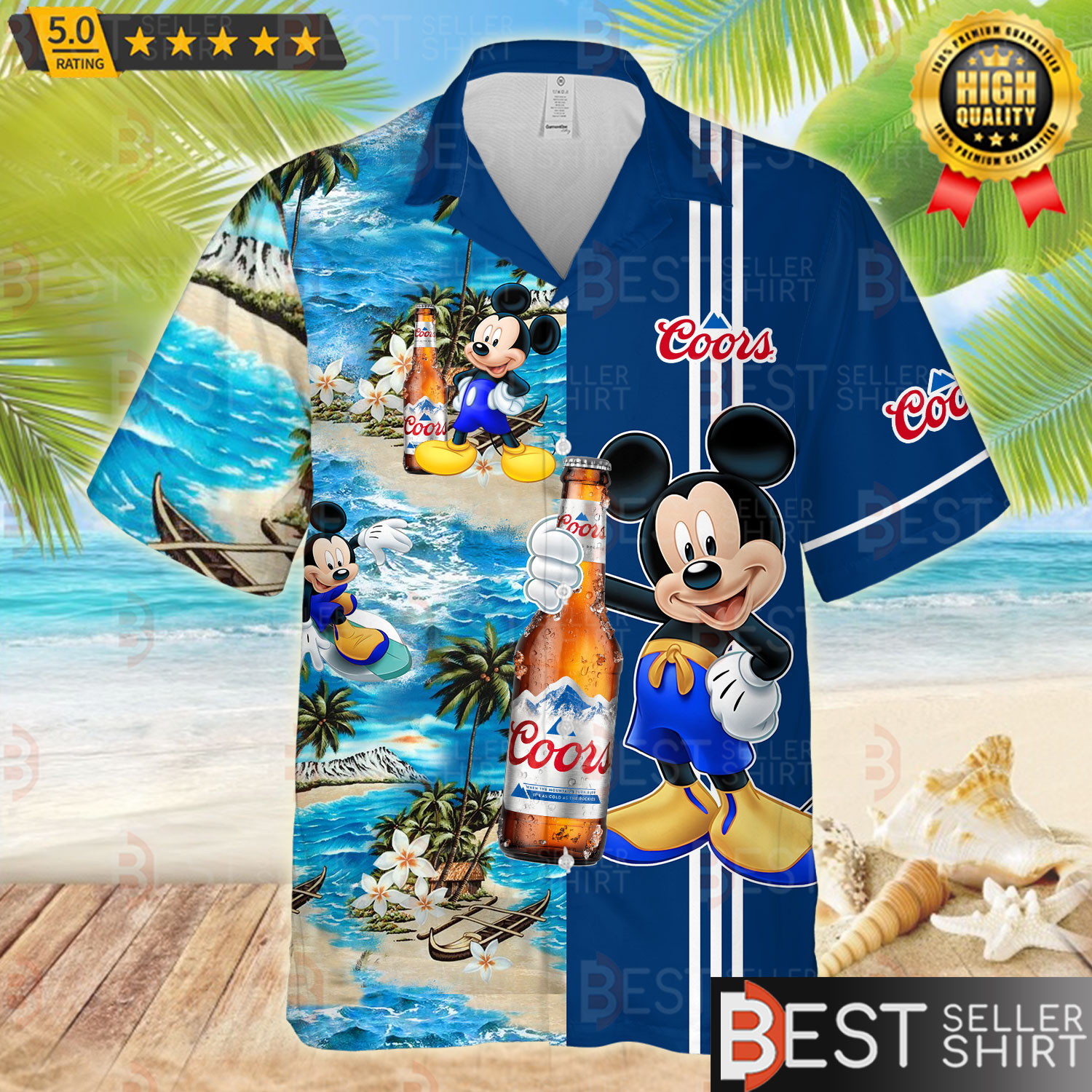 Chemise Mickey Mouse Coors Beer Brands Aloha Hawaii