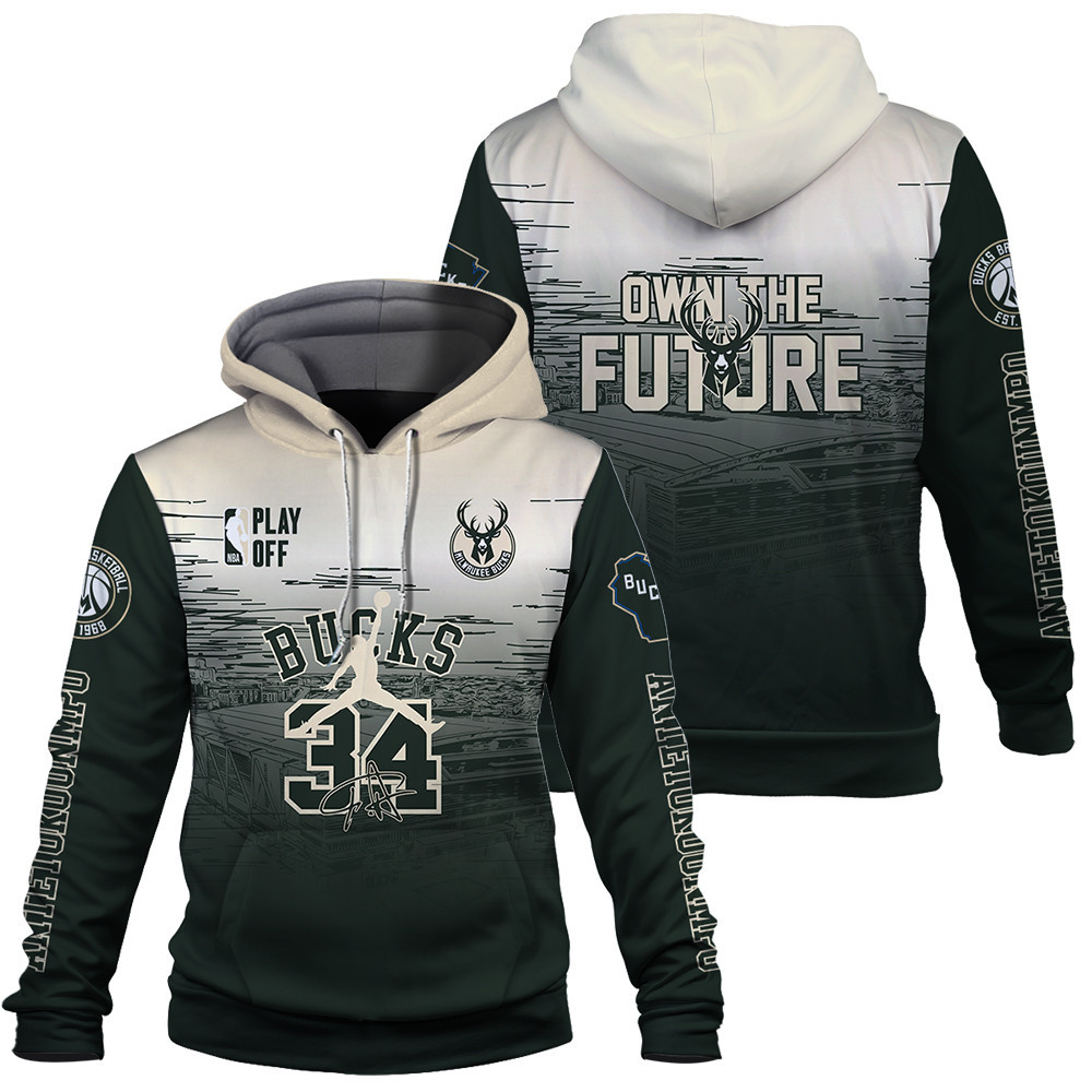Milwaukee Bucks Antetokounmpo #34 NBA Play Off Own The Future Sweat à capuche 3D