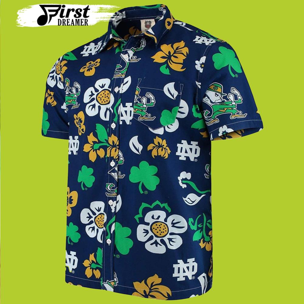 Notre Dame Fighting Irish  Mens Short Sleeve Floral Beach Hawaiian Shirt
