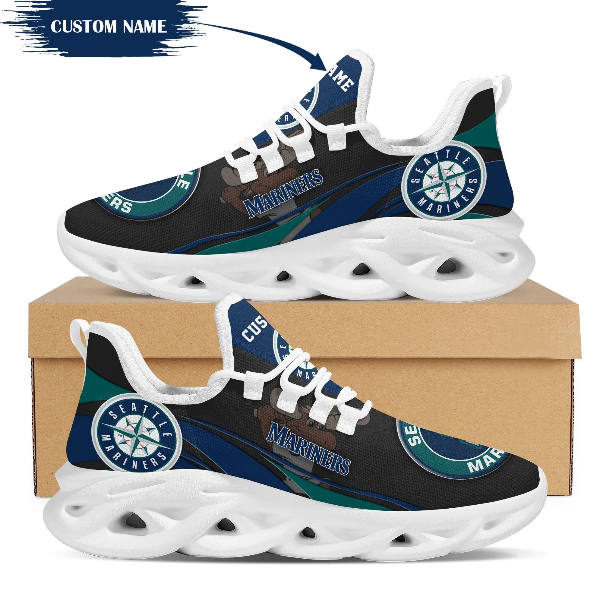 Seattle Mariners mascotte nom personnalisé personnalisé Max Soul baskets