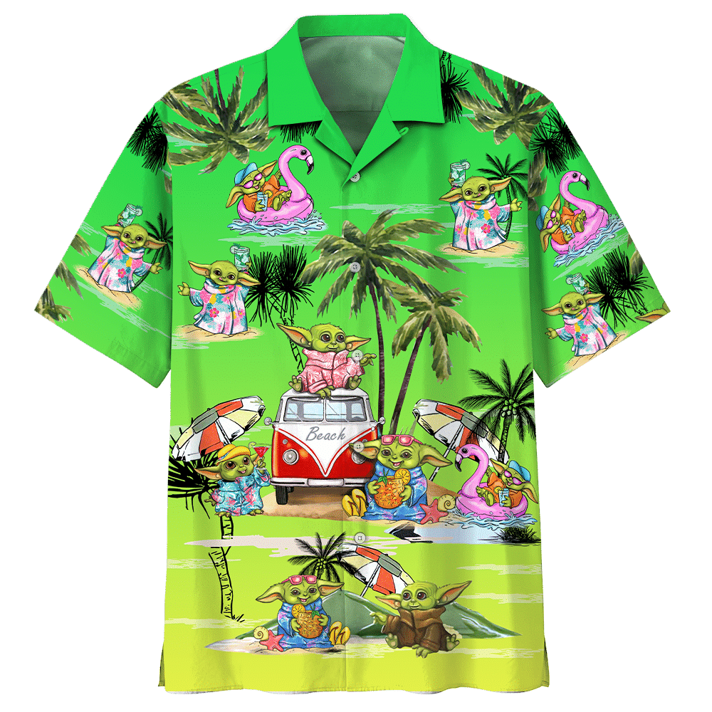 Star Wars Baby Yoda 2 Chemise hawaïenne décontractée à imprimé graphique hawaïen à manches courtes